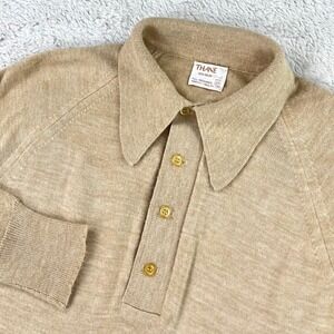 Vintage 70s Thane Sweater Men's Medium Tan Dagger Collar Acrylic Long Sleeve USA